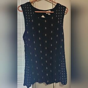 Old Navy Black & Cream Sleeveless Geometric Tank With Keyhole Back Size XL